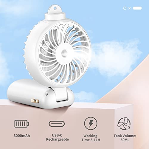 Hadheld Misting Fan Portable Rechargeable Personal Mister fan, 3000mAh White