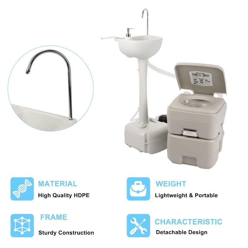 Sink and Toilet Combo 5 Gallon Hand Washing Station & 5.3 Gallon Flushing Toilet