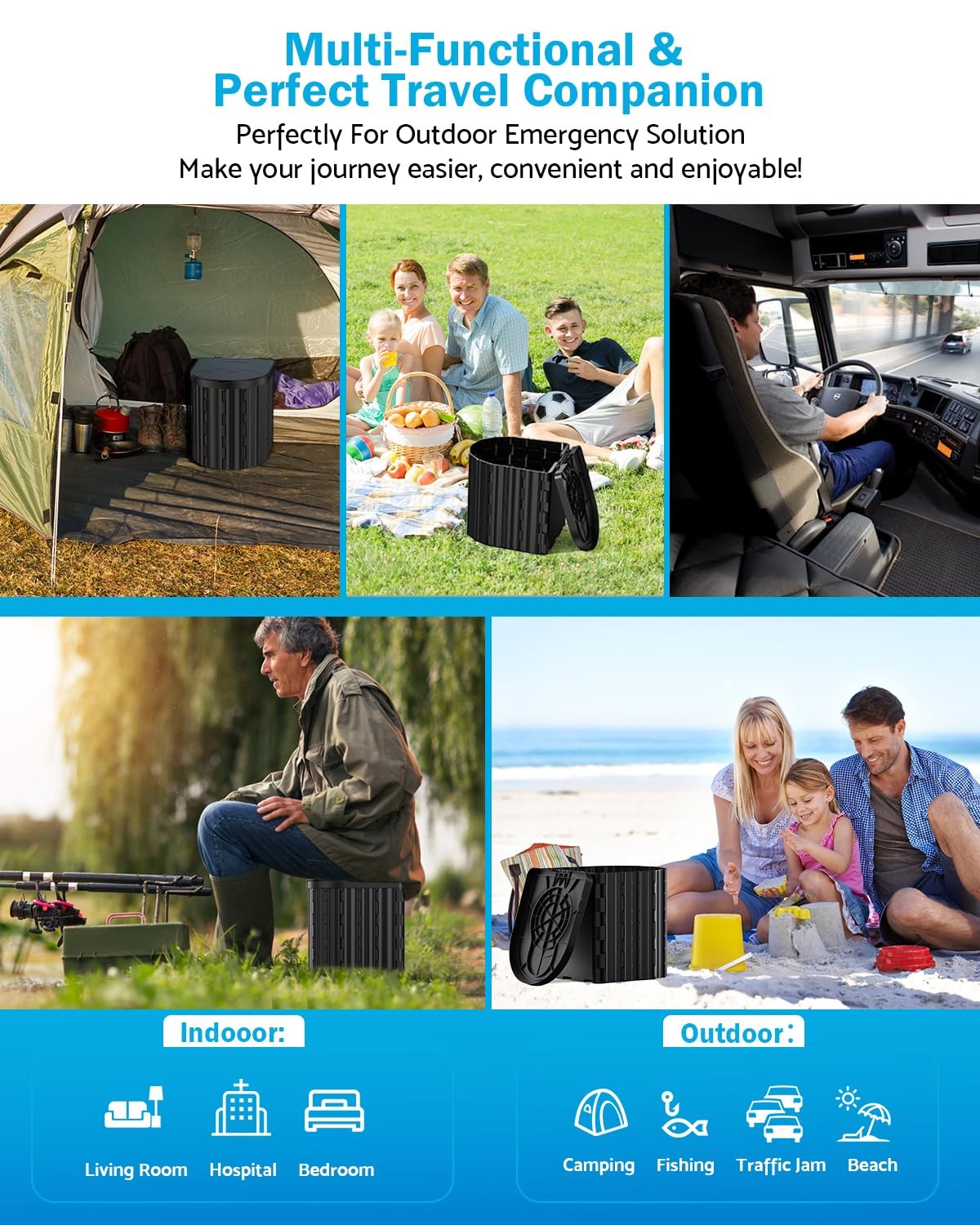 Portable Toilet, Upgraded 15” toilet With Removable Paper Holder, Camping To…