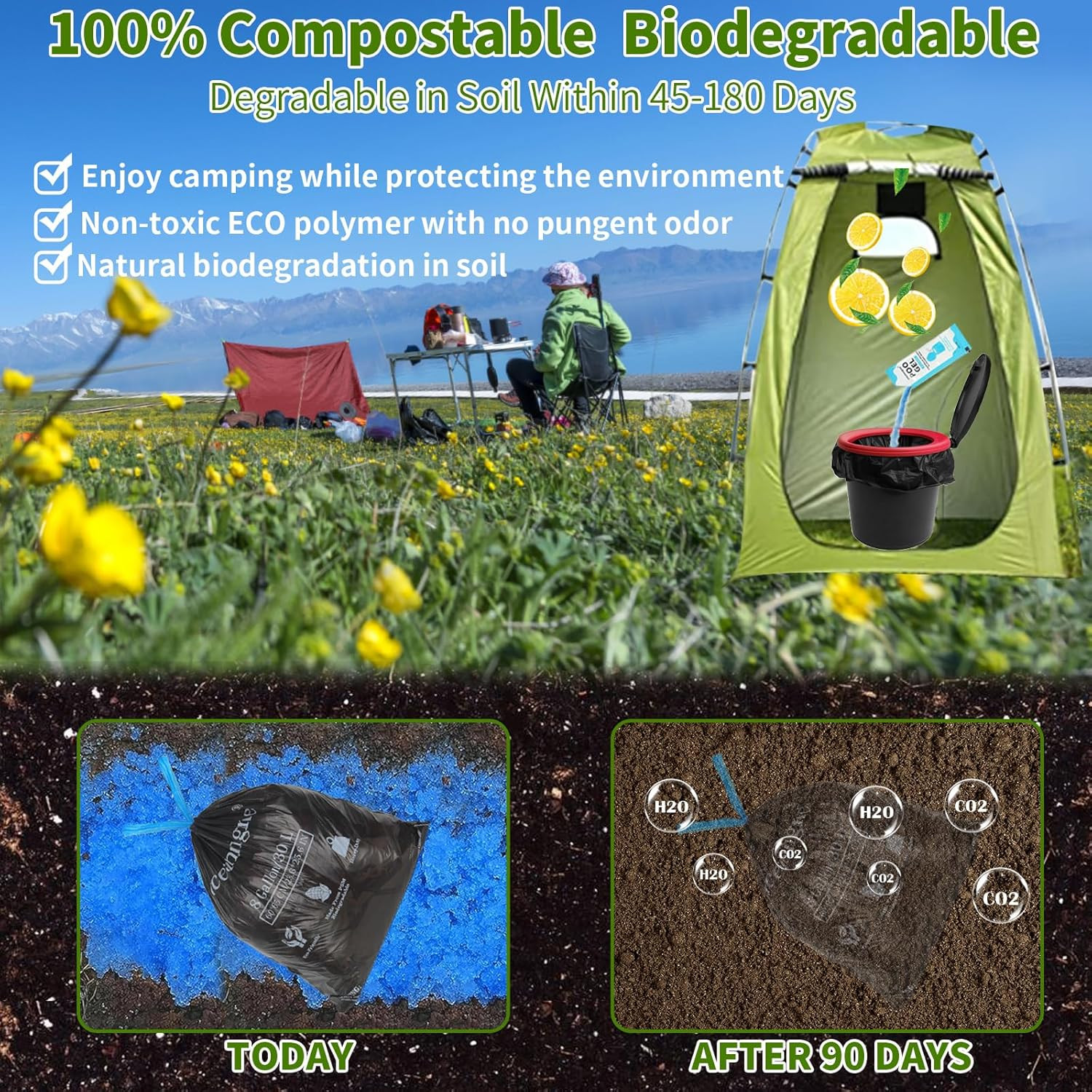 Oceanengine Portable Toilet Bags Poo Gel Set, 8 Gallon Camping Toilet Bags with