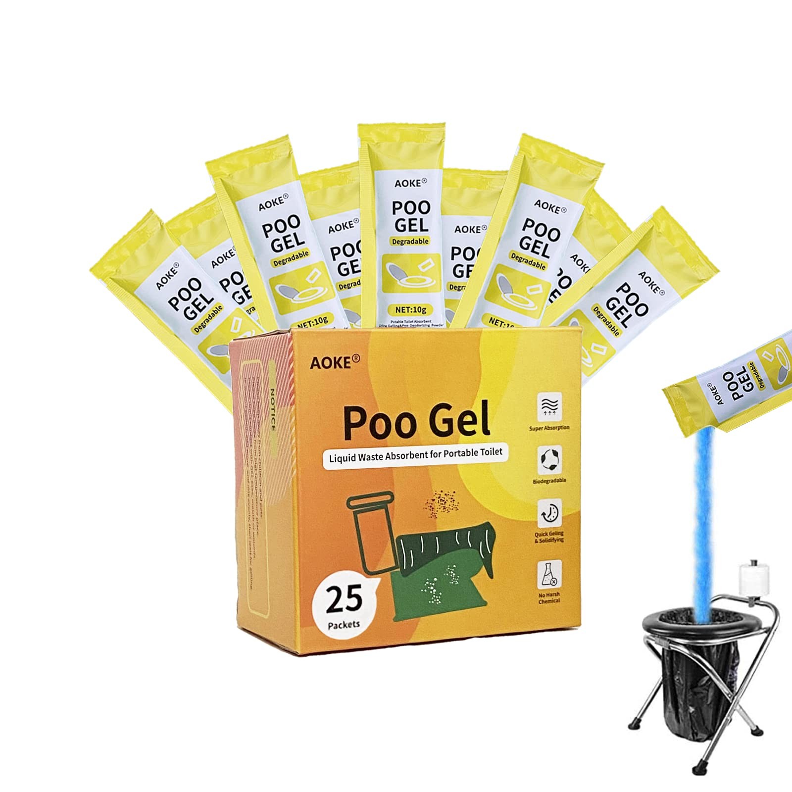 Portable Toilet Absorbent Gel Powder – Lemon 25 Pack Poo Deodorizing Treatmen…