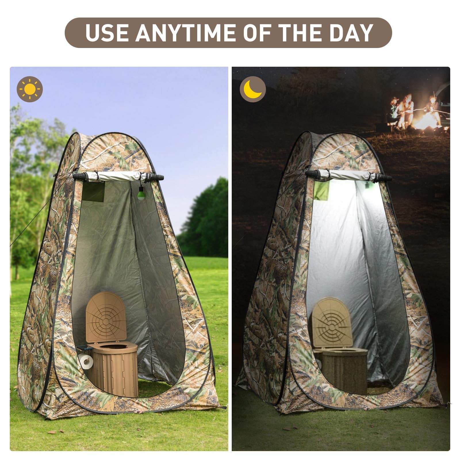 Thallike Portable Camping Toilet with Pop-Up Privacy Tent, 12-inch Toilet Sea…