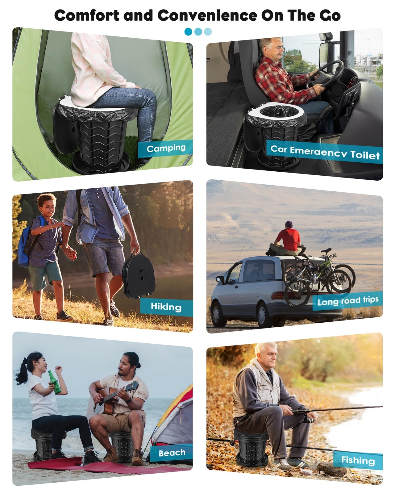 Portable Toilet for Adults, Adjustable Height 3.2-14in, 480lbs Load – Includes