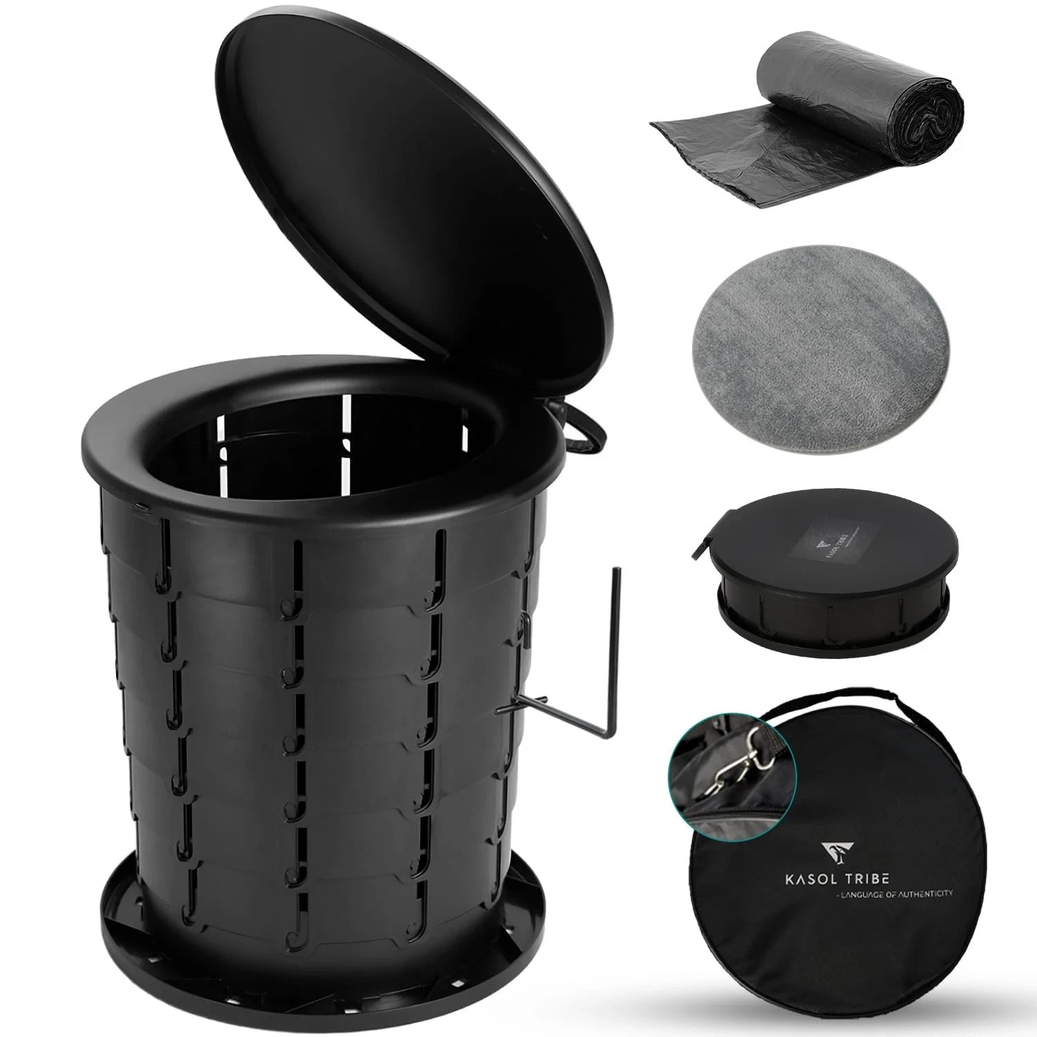 16 inch Collapsible & Portable Travel Toilet for Camping, Car, Hiking, Truck