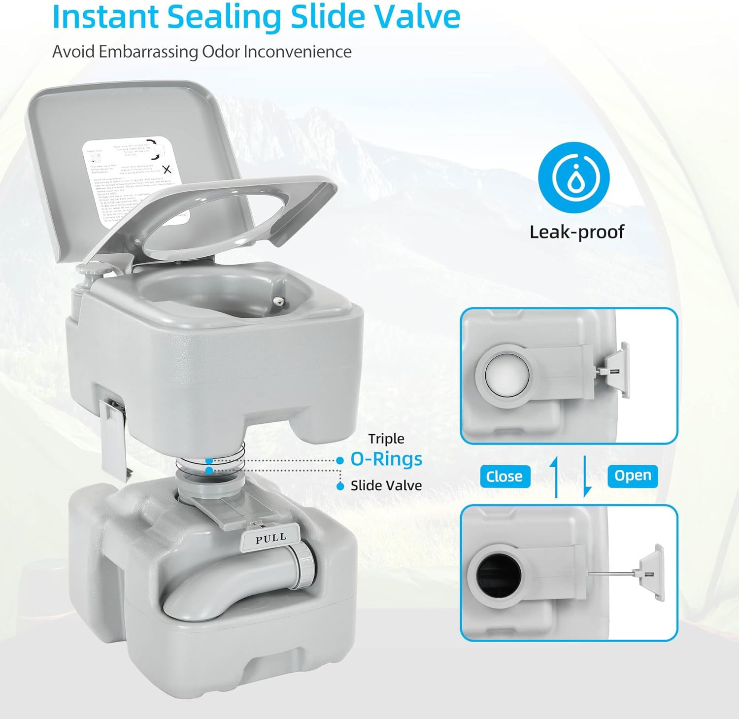 5.3 Gallon Portable Travel Toilet RV Potty Upgrade Double Outlet Water Spout Han