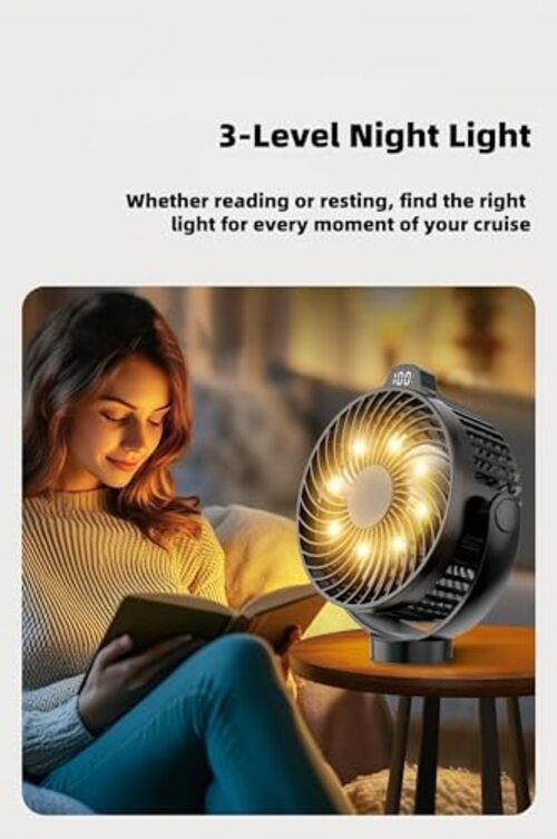 Magnetic Cruise Approved Fan with LED Display, 12000mAH Battery Operated 1-Pack