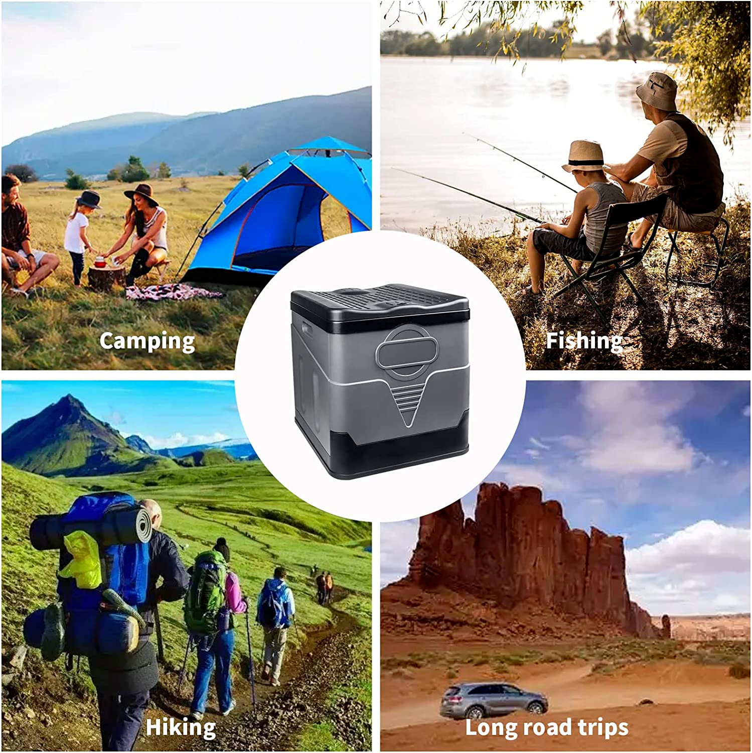 Portable Toilet Multi-functional Folding Toilet with Lid for Hiking Tent Car