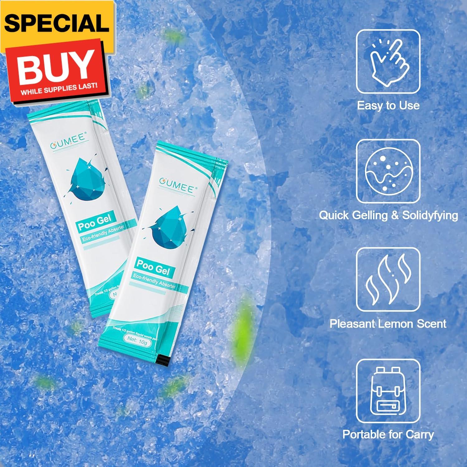 30 PACK Poo Gel for Portable Toilet, Camping Toilet Powder for Potty Bags, Eco A