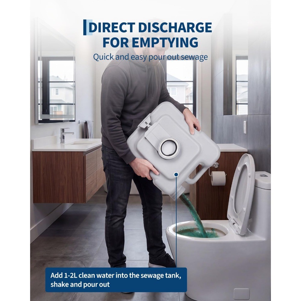 Portable Outdoor Toilet 2.6 Gallon w/ Flush T Outlet Water For Camping & Hiking