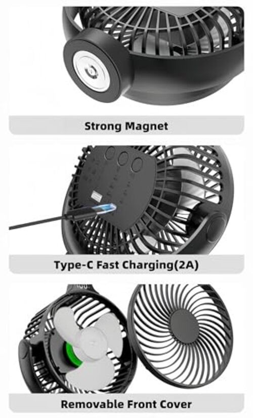 Magnetic Cruise Approved Fan with LED Display, 12000mAH Battery Operated 1-Pack