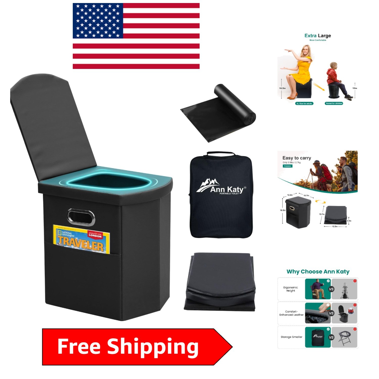 XL Portable Camping Toilet – Ergonomic, Folding, and Travel-Friendly Design