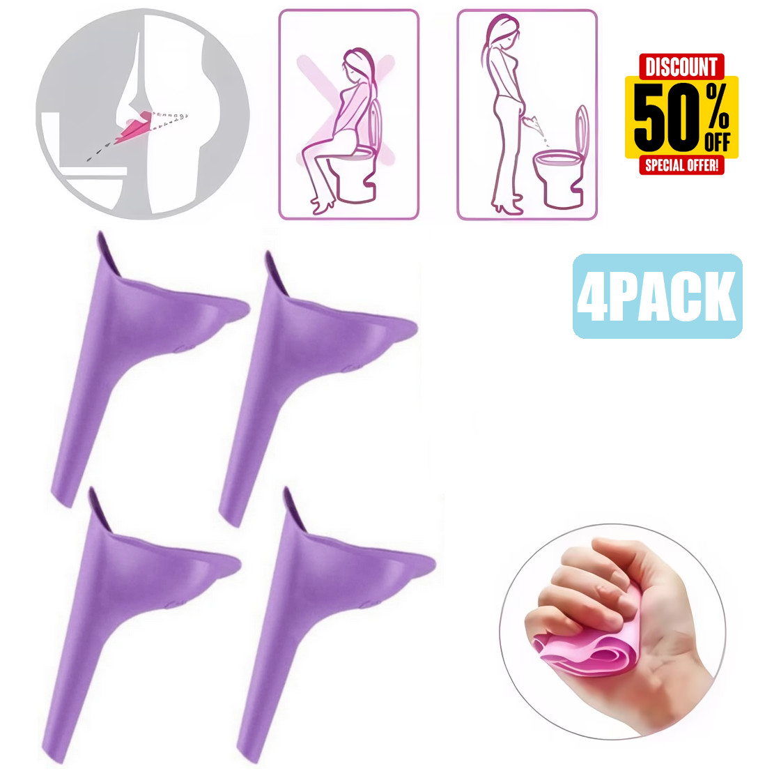 4PCS Portable Female Urinal Soft Silicone Urination Device Stand Up Emergency