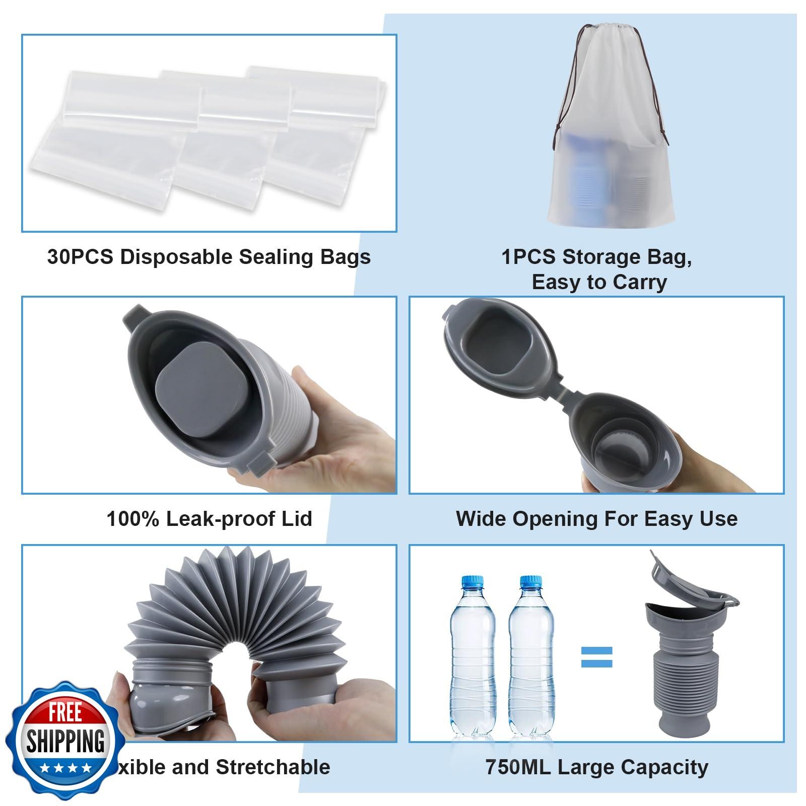2PCS Pee Bottles for Men Women, Adjustable Emergency Urinal 750ml, Portable L