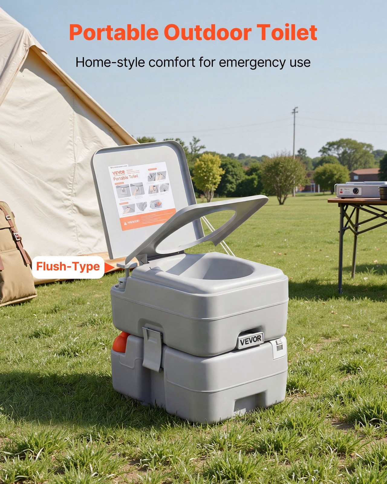 Portable Toilet w/ 5.3gal Tank, 120 Flushes, Odor-Seal Valve & Carry Bag