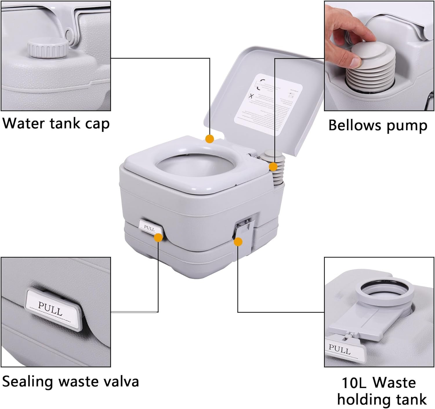 Portable 2.6 Gallon Outdoor Toilet for RV, Camping, Boating – Leak-Proof Grey