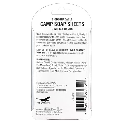 Coleman Camp Soap Sheets – 25 Travel Soap Sheets for Camping, Hiking &