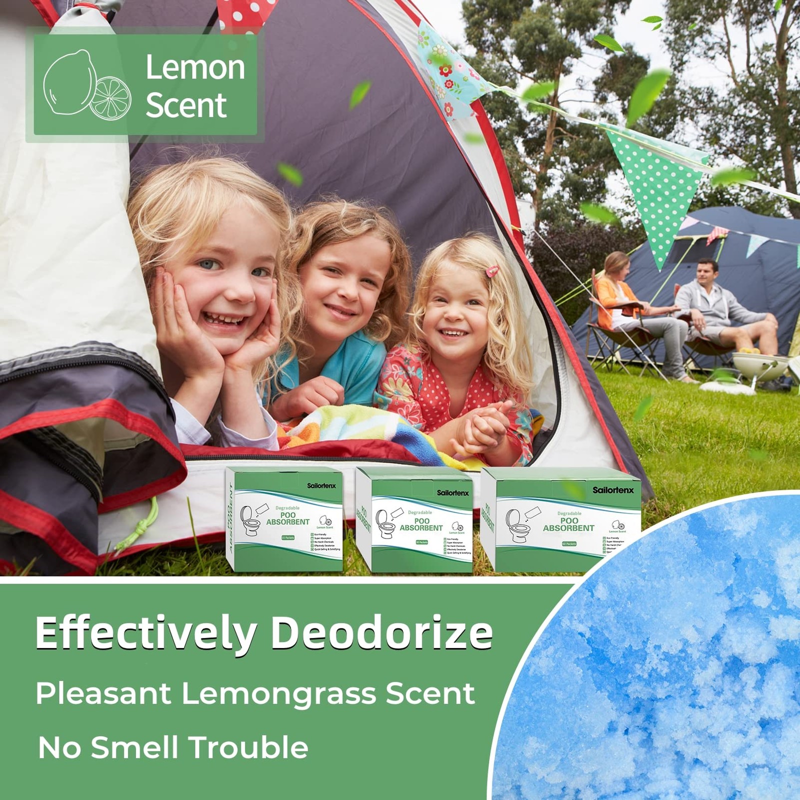 15 PACK Poo Absorbent for Portable Toilet, Camping Toilet Chemicals, Eco Degr…