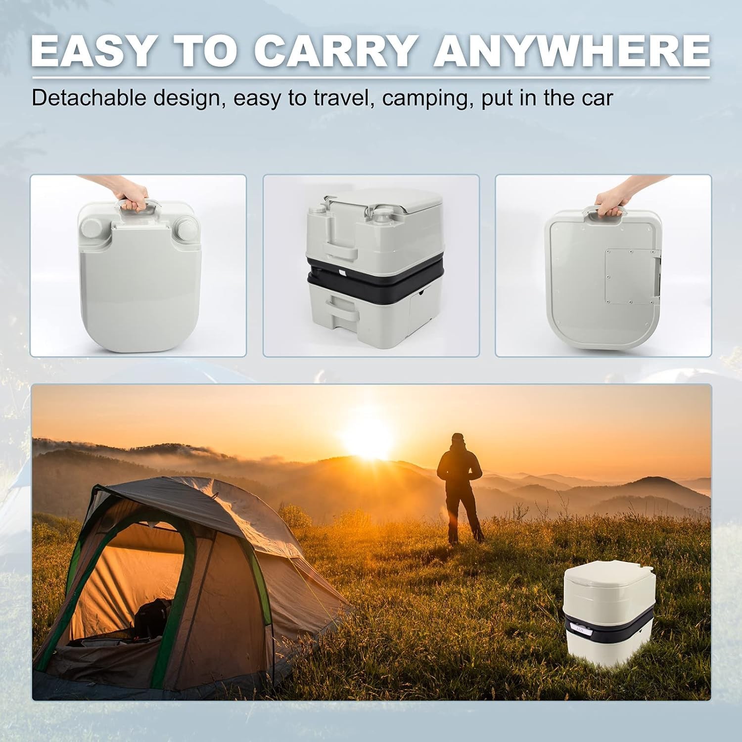 Portable Toilet, 6.4 Gallon 24L Piston Pump Flush with Level indicator Detach…