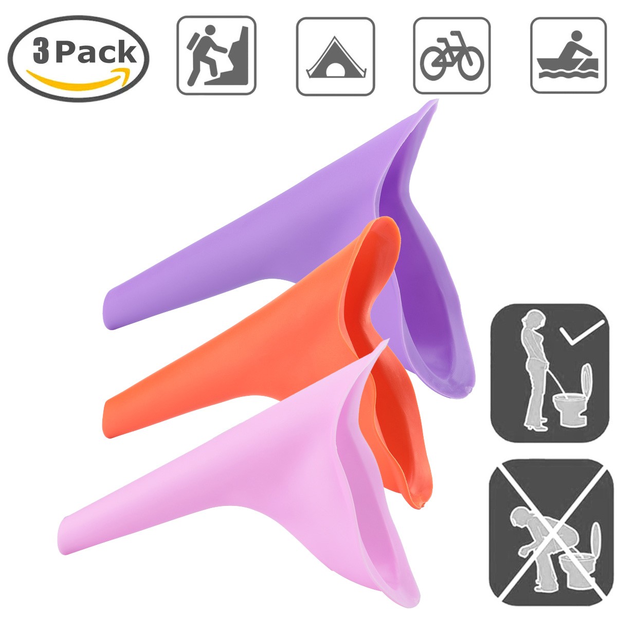 3PCS Portable Female Urinal Funnel Camping Travel Toilet Stand Pee Device 3Color