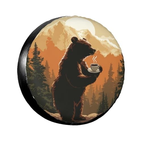 Spare Tire Cover for Rv Trailer Camper- Waterproof 15 inch Sunset Bear Coffee