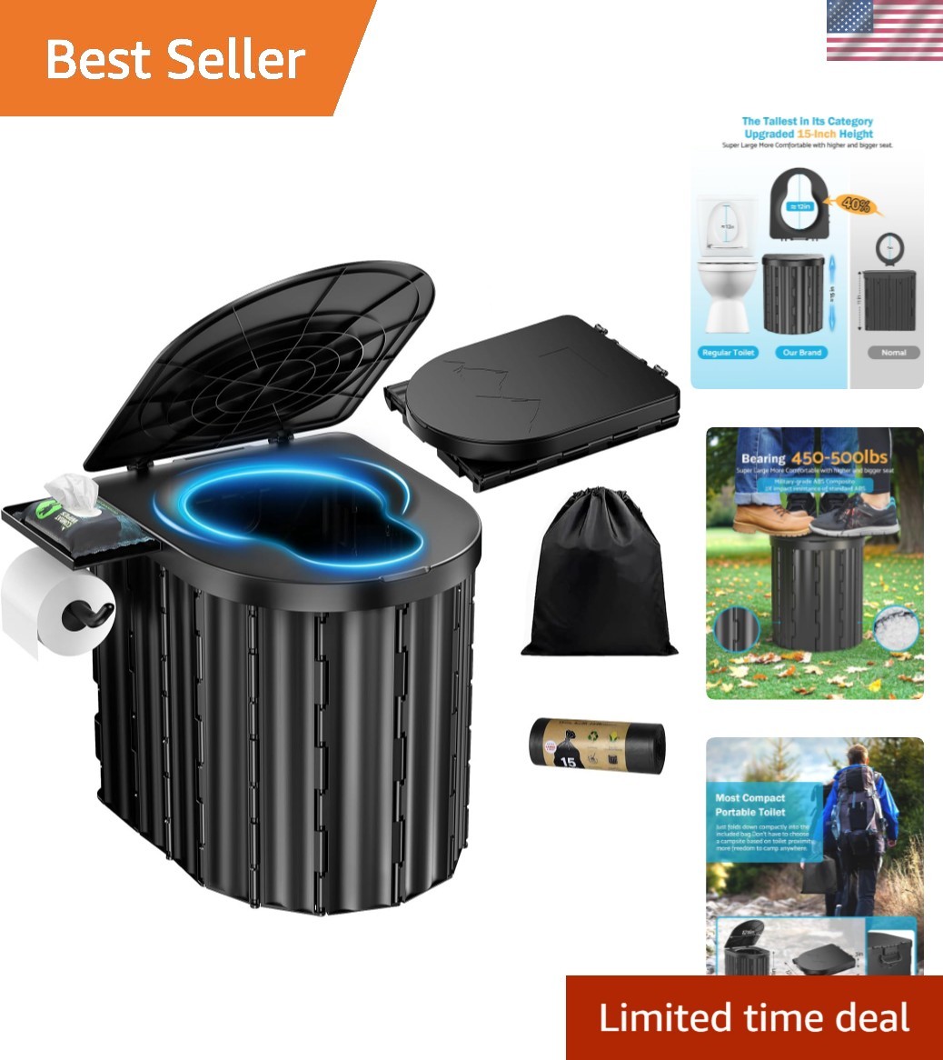 Portable Toilet, Upgraded 15” toilet With Removable Paper Holder, Camping To…
