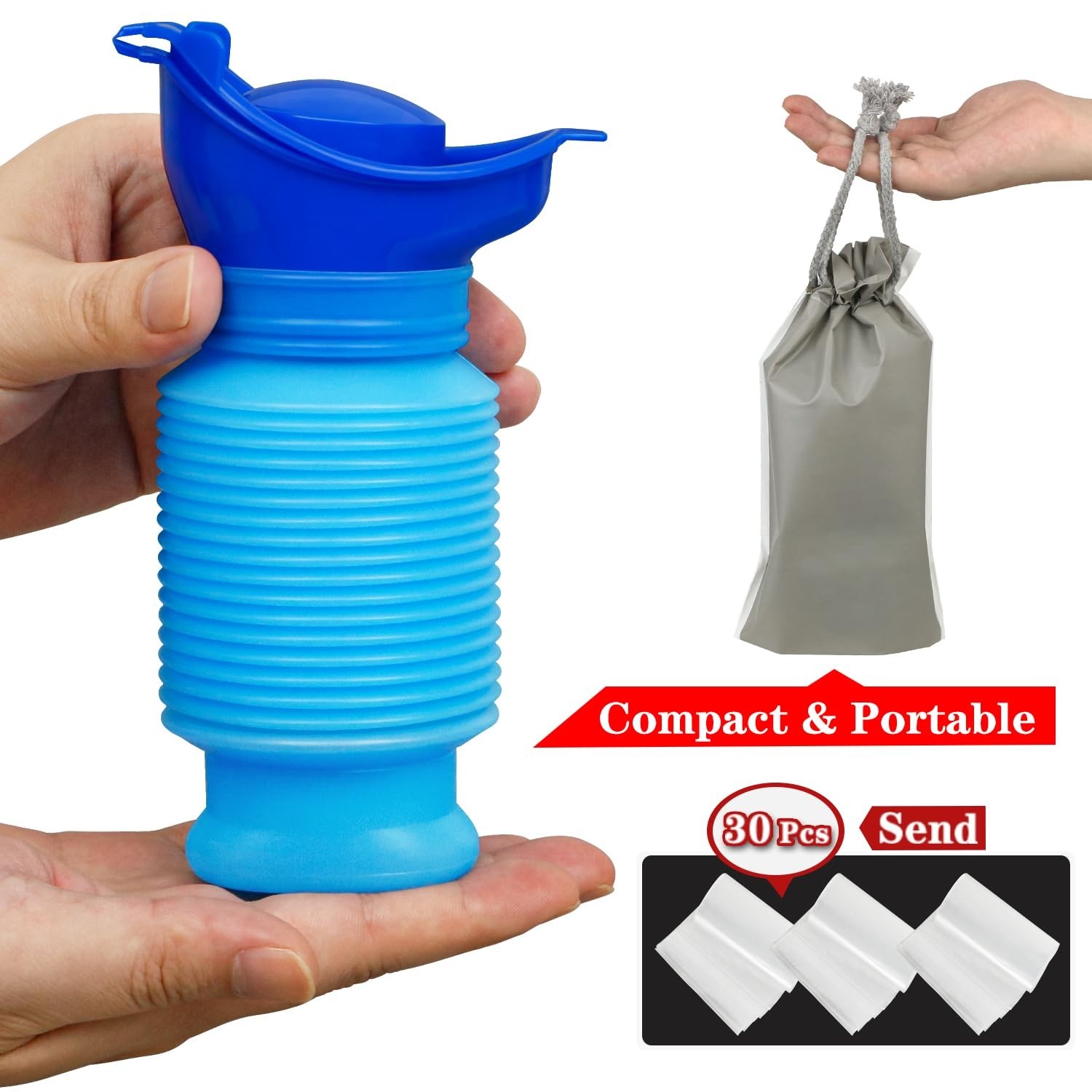 Portable Urinal for Men & Women, 750ml Leakproof Pee Bottle with Disposable Bags
