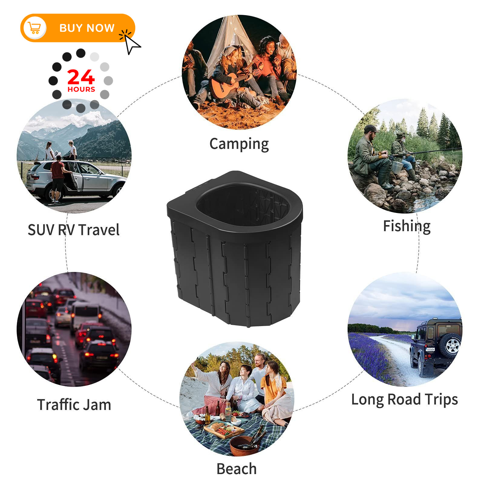 Portable Toilet for Camping, Potty Adults, Porta Travel Commode Bucket Black