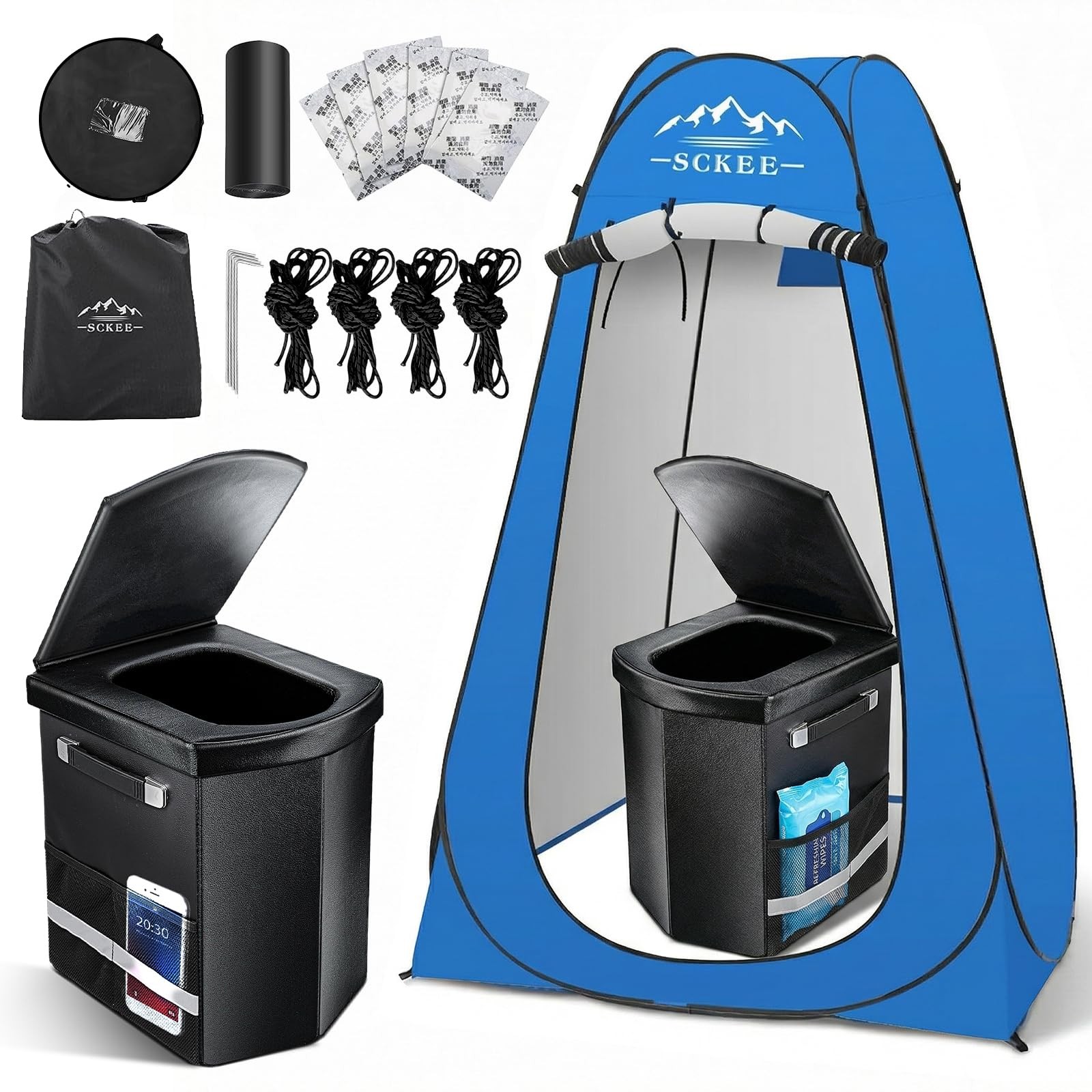 16.5” Camping Toilet with Pop-Up Privacy Tent Set, XL Portable Toilet for Ca…