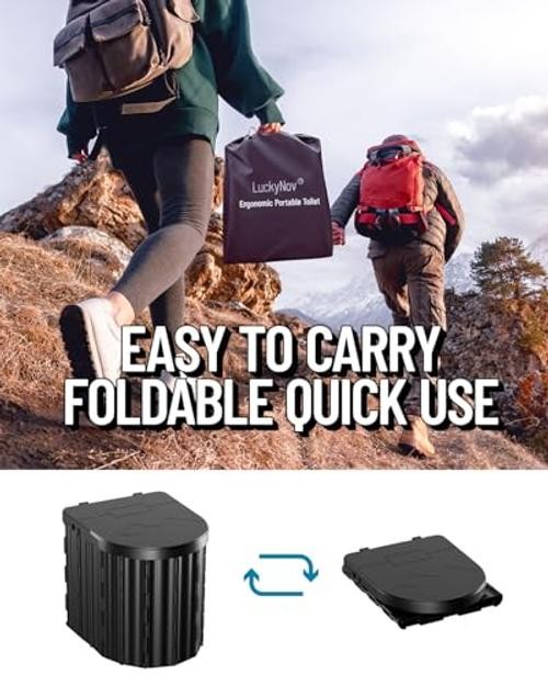 Portable Toilet with Urine Gel & Leak-Proof Black Toilet and Blue Urine Gel
