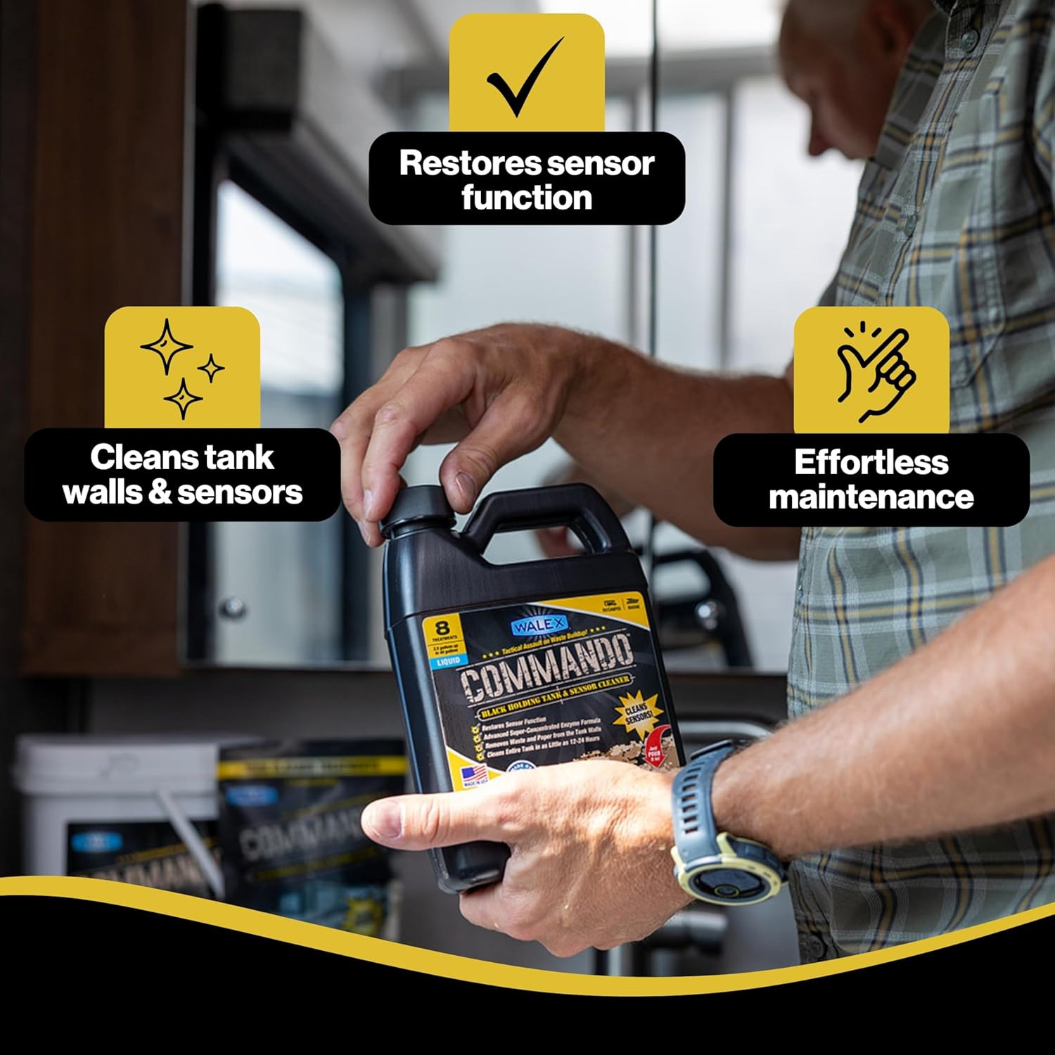 Commando Liquid Black Holding Tank and Sensor Cleaner for RV, Camper & Marine –