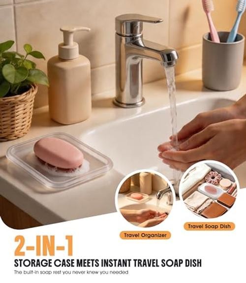 2-Pack Leakproof Travel Soap Case with Lid, Portable Soap Holder, White&blue