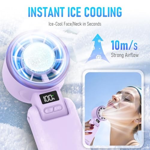 Portable Handheld Turbo Fan with Ice Cooling, Rechargeable Personal Purple