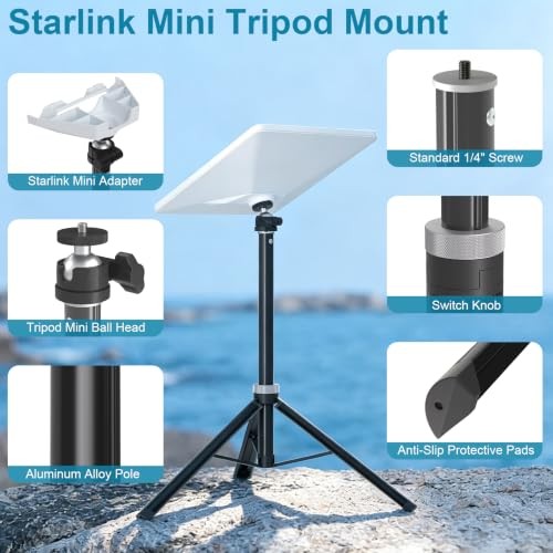 Starlink Mini with Adapter – Portable Aluminum Alloy Tripod Stand – Tripod Mount