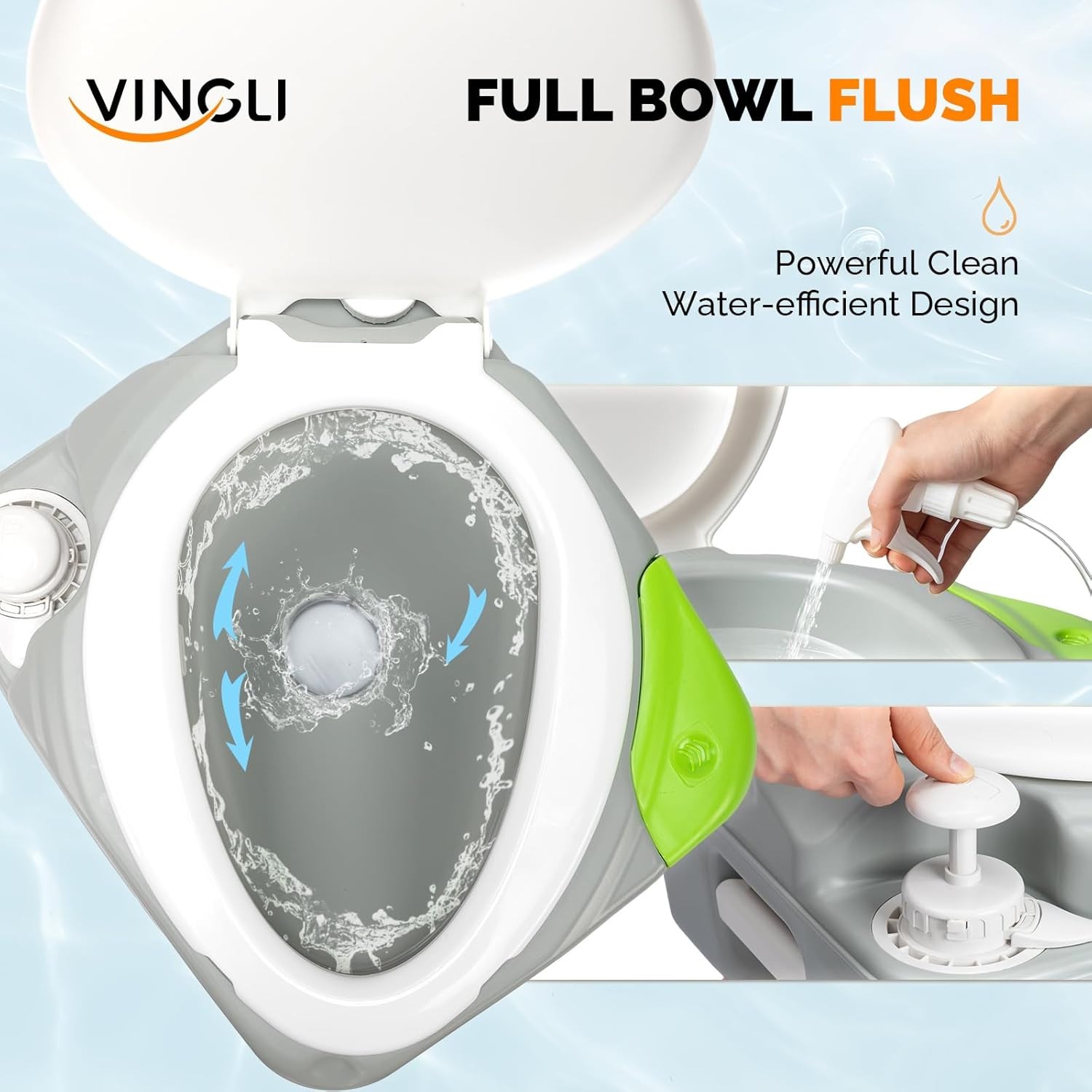 Portable 5.8 Gal Camping Toilet w/Hand Spray&Large Capacity Tank US STOCK