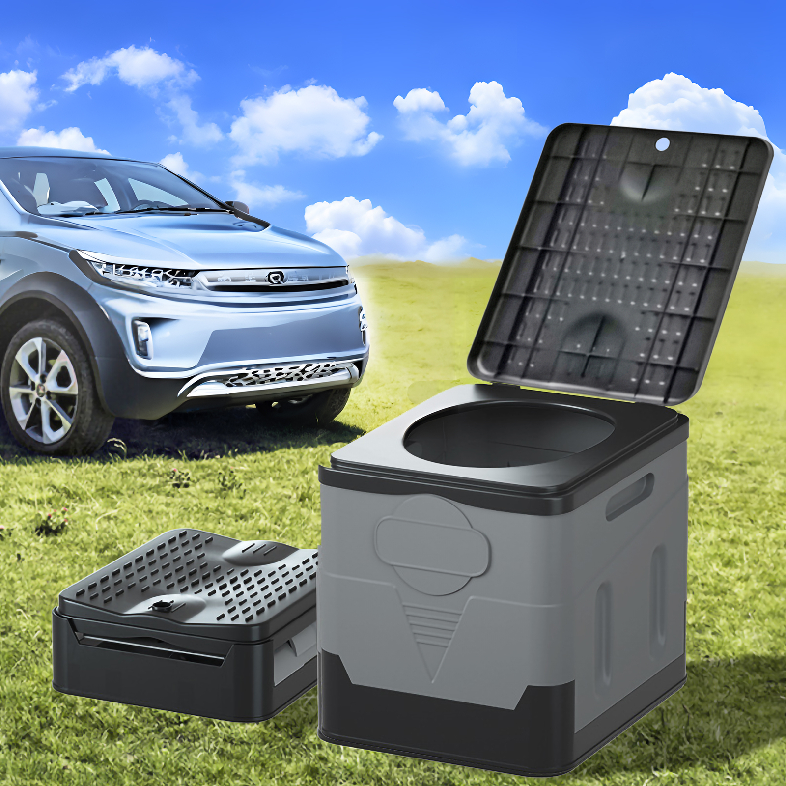 Portable Toilet Adult Foldable Camping Mobile Porta Potty Travel RV Car Van Bag