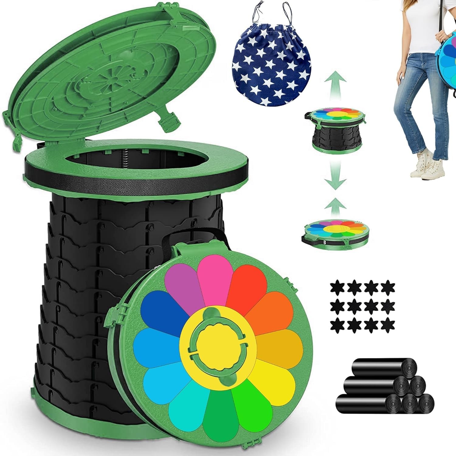 Foldable Camping Toilet, Mobile Toilet with Carry Bag and 7 Rubbish Bags, Carry…