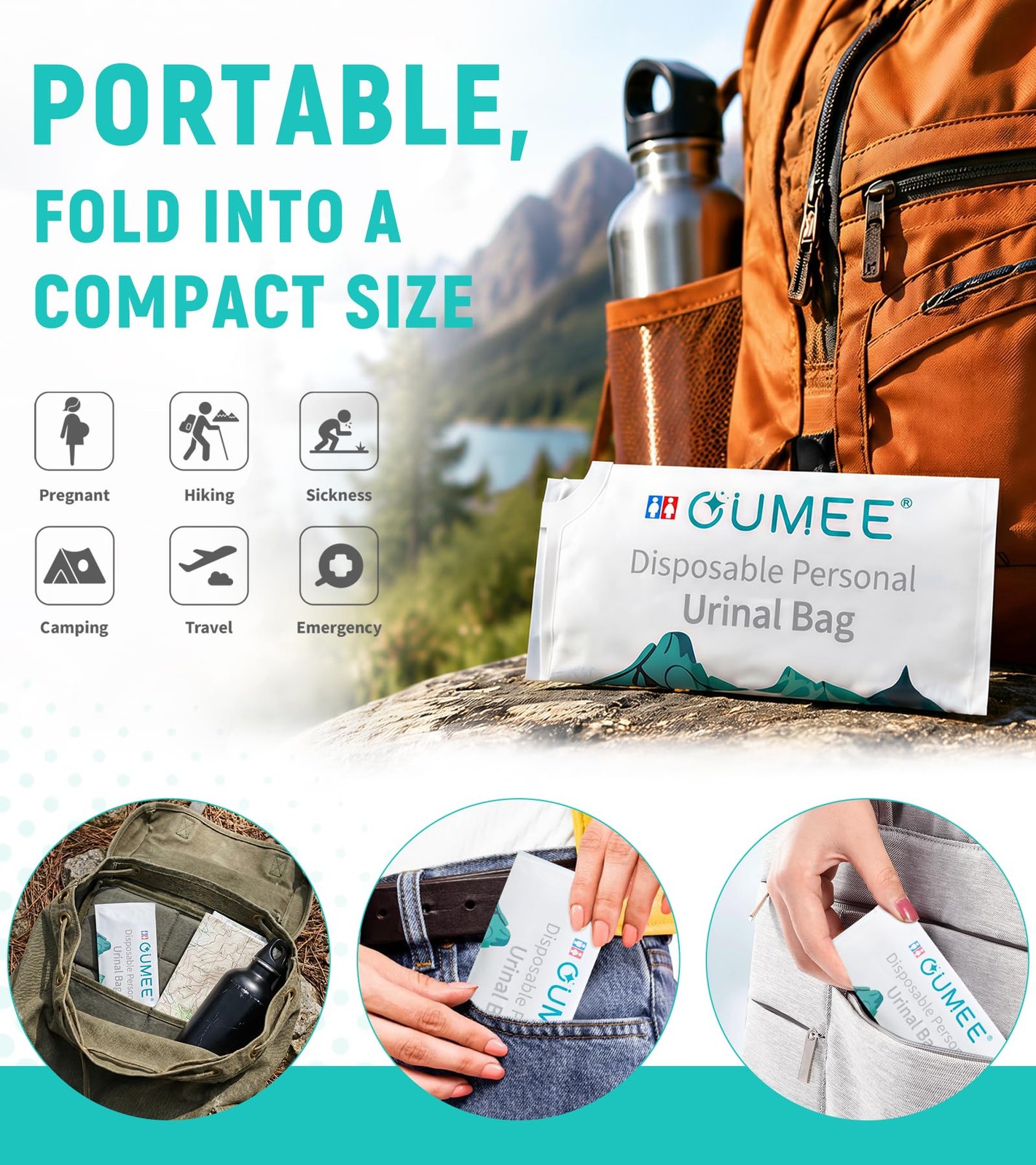OUMEE 850ML Emergency Disposable Urinal Bags, 8/12/20/28 Pcs Large, White