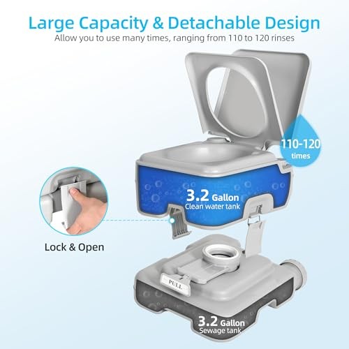 3.2 Gallon Portable Toilet for 3.17 Gal Single Watwer Outlet+Press Flush Pump