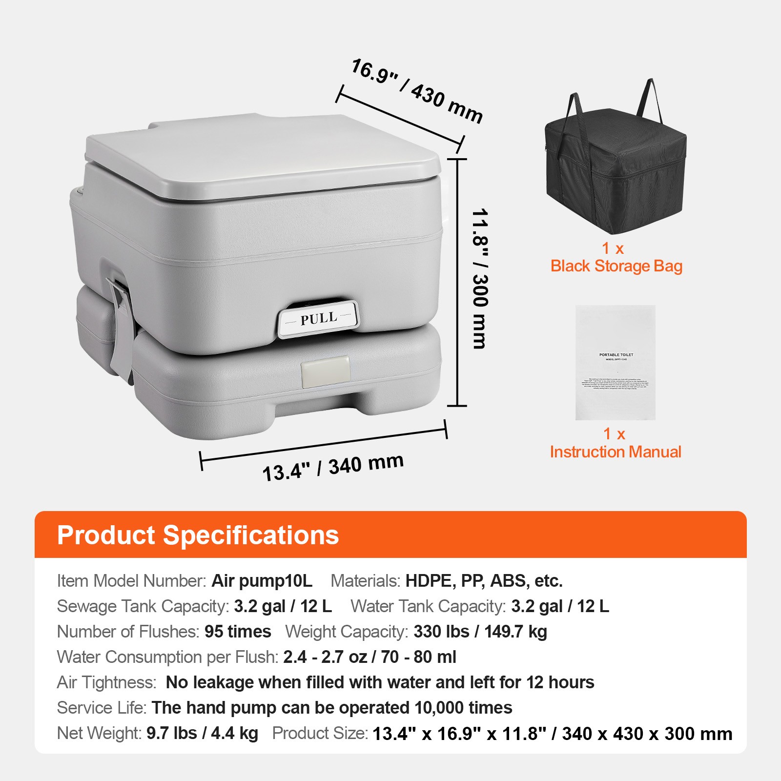 Uimoso Portable Travel Toilet with Flush, 3.2 Gal for Camping and Indoor Use