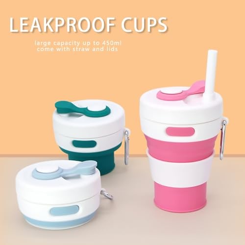 Collapsible Camping Cup with Straw Silicone Folding Coffee Cup Sport Gray-450ml