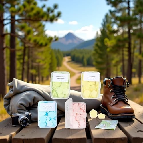 4 Boxes Paper Soap, 4 Random Different Scented Mini Portable Disposable Petal