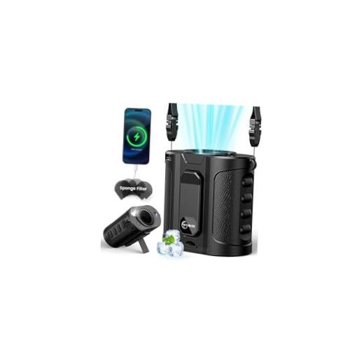 2026 AI Portable Waist Fan 12000mAh, 40H Runtime, 17000RPM Max, 5 Speeds, Black