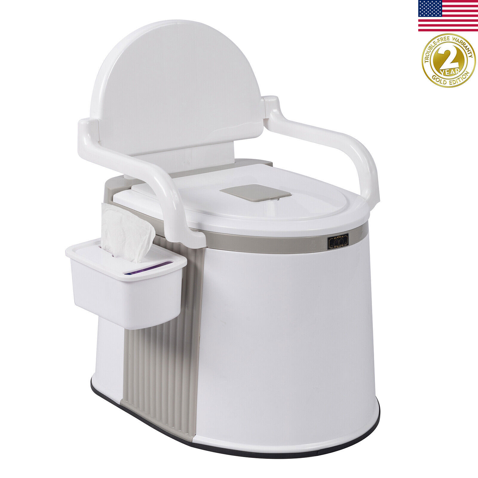 5 Gallon Camping Portable Toilet Travel In/Outdoor RV Commode Potty +Tissue Box
