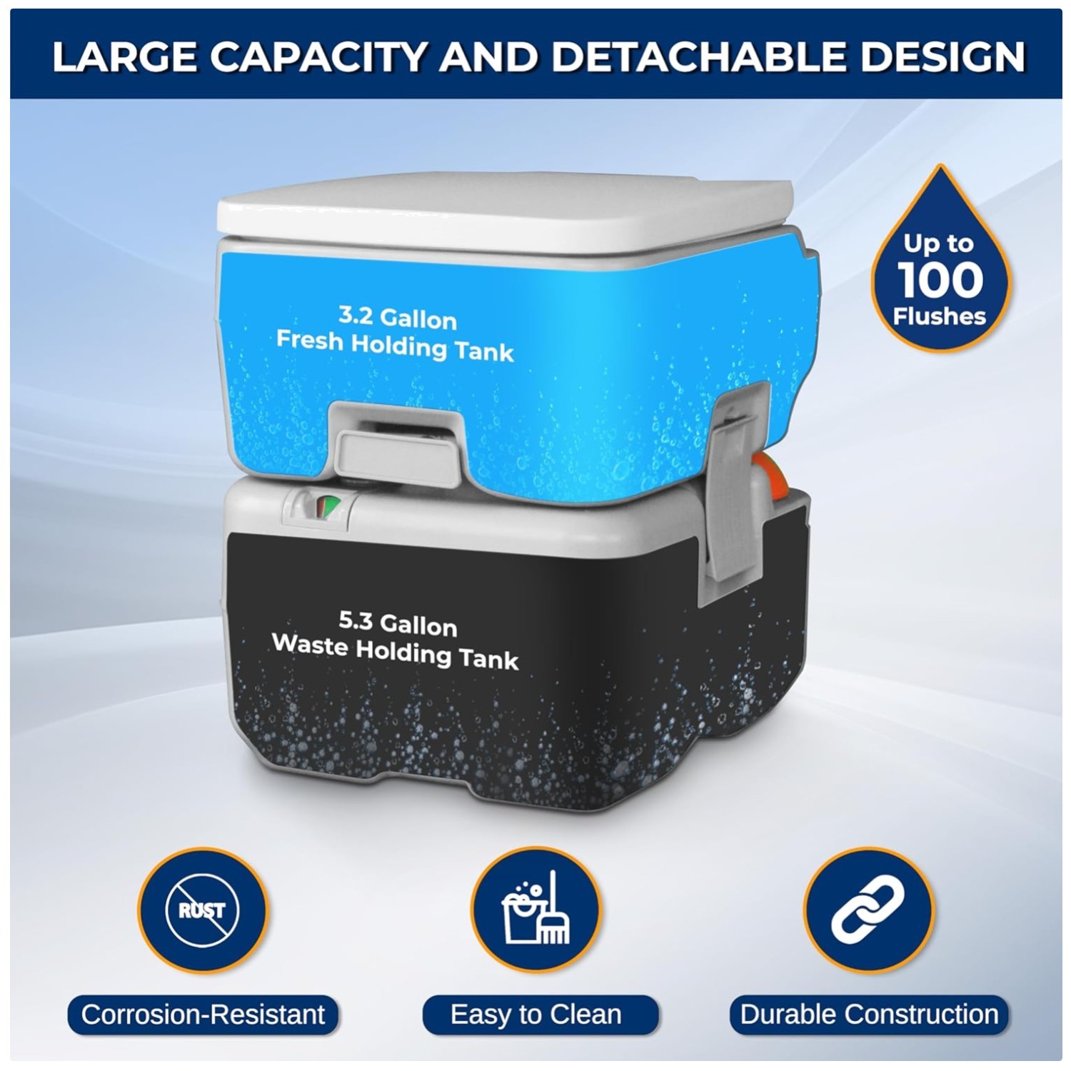 Adult Porta Potty, 100+ Flushes, Level Indicator
