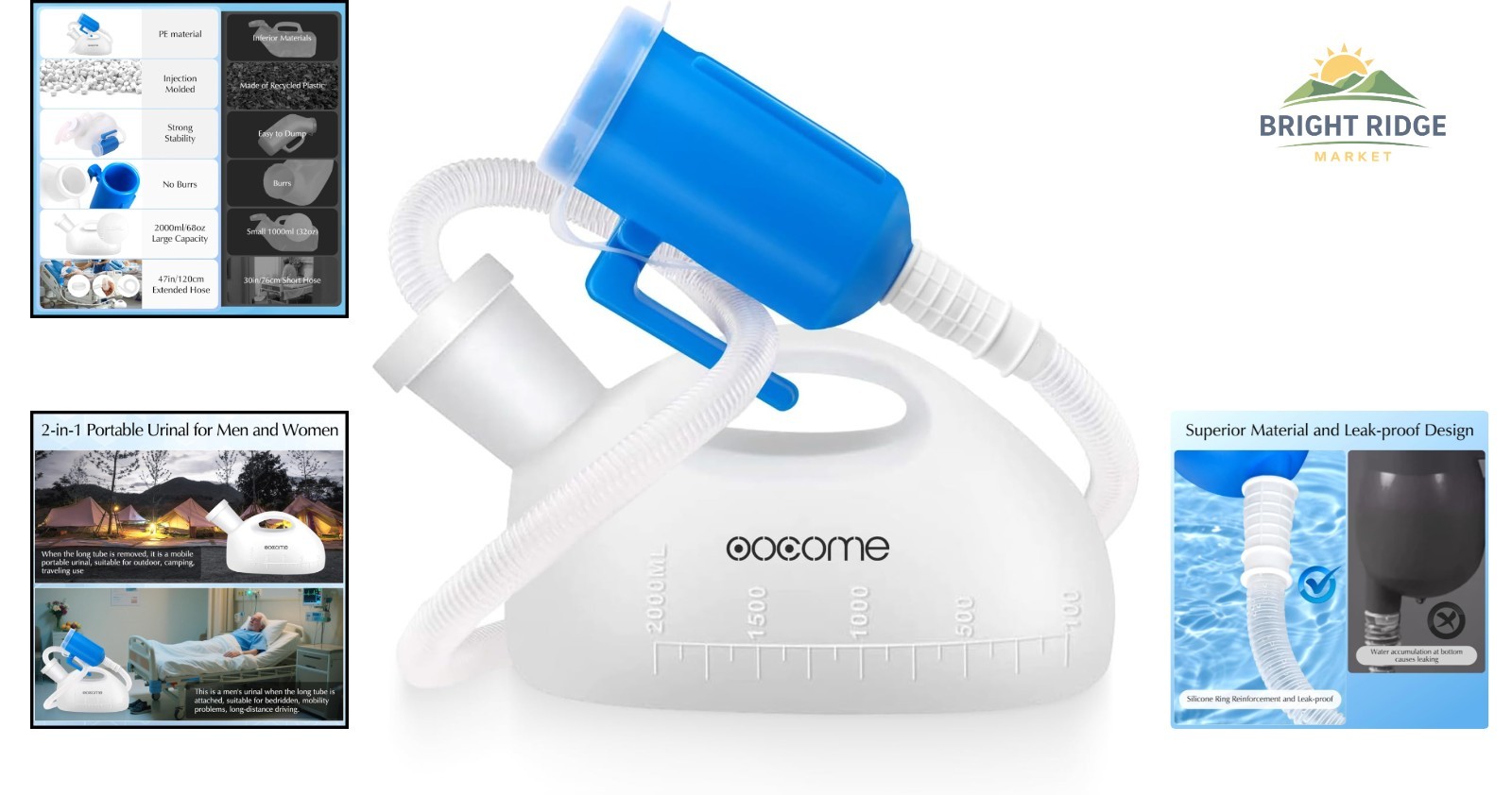 Spill Proof Urinal Bottle for Men with Easy-Grip Handle and Leak Proof Design