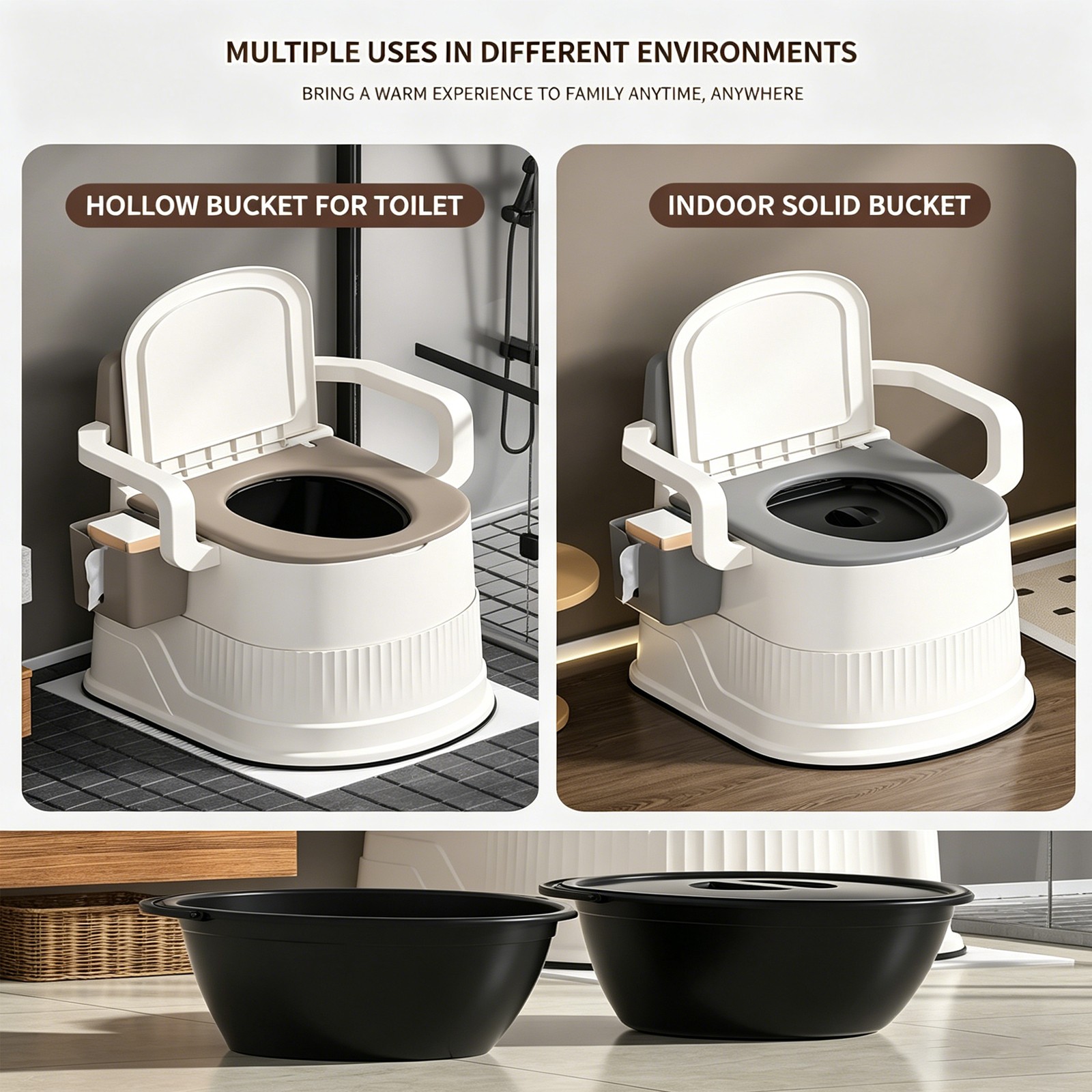 2-Gal Portable Toilet Travel Camping Outdoor/Indoor Commode Potty w/ Tissue Box