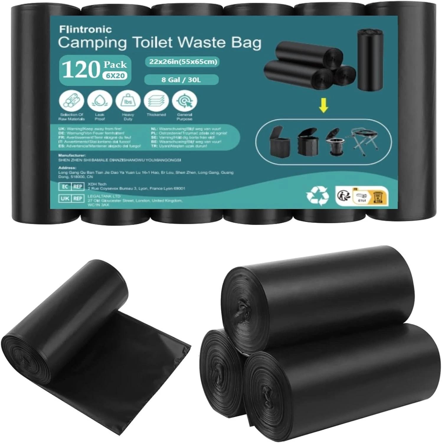 120 Pack Camping Toilet Bags 30l Heavy Duty Portable Waste Liners Black