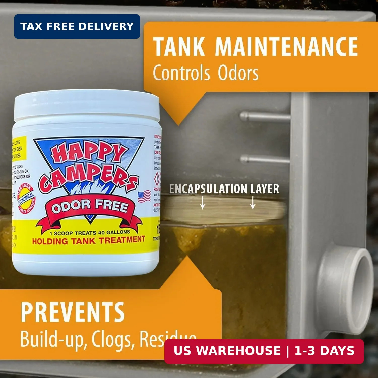 Happy Campers RV Toilet Treatment & Holding Tank Treatment – Controls Odors, Hel