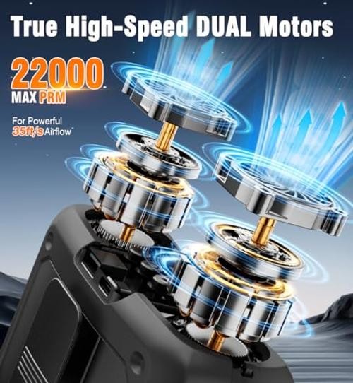 20000mAh Portable Fan,True High Speed Dual Motors with 200% Powerful Black