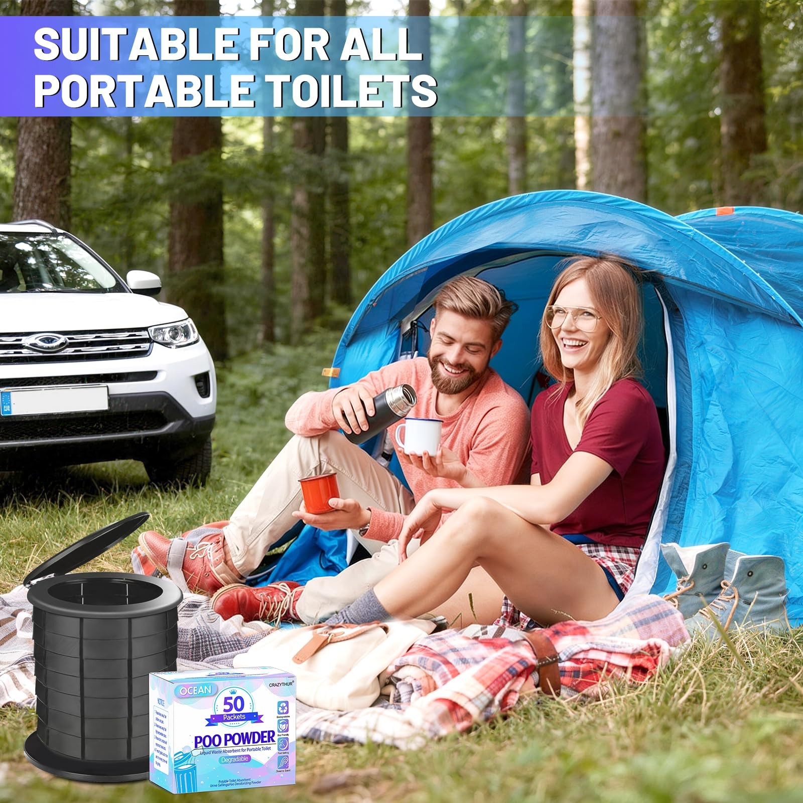 Portable Toilet Gel, 50 Packets Poo Powder for Portable, Camping Toilet Gel, …